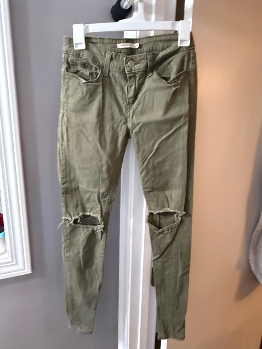 Levi's Olive Green Skinny Jeans with Knee Rips
